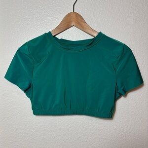 Aerie Smoothez Green Cropped Short Sleeve Top Size Large | feminine | flirty